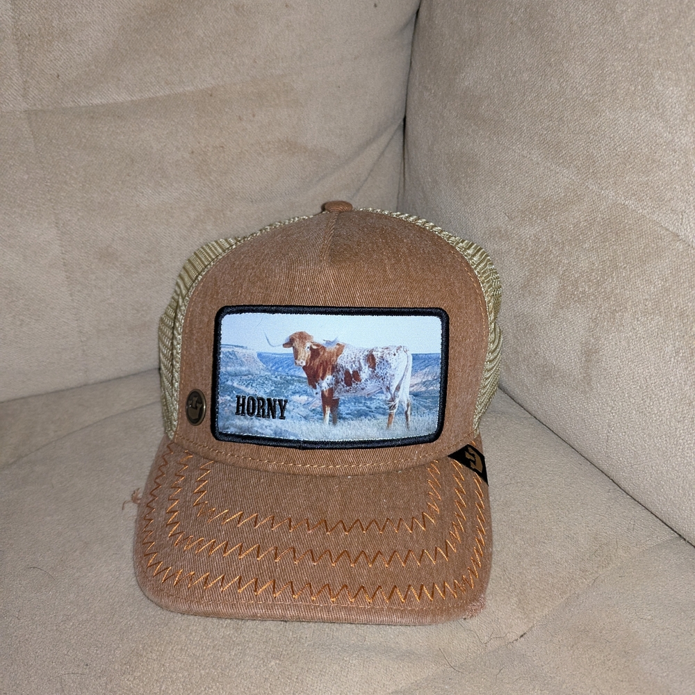 Goorin Bros Brown and Tan Trucker Hat with Longhorn Patch